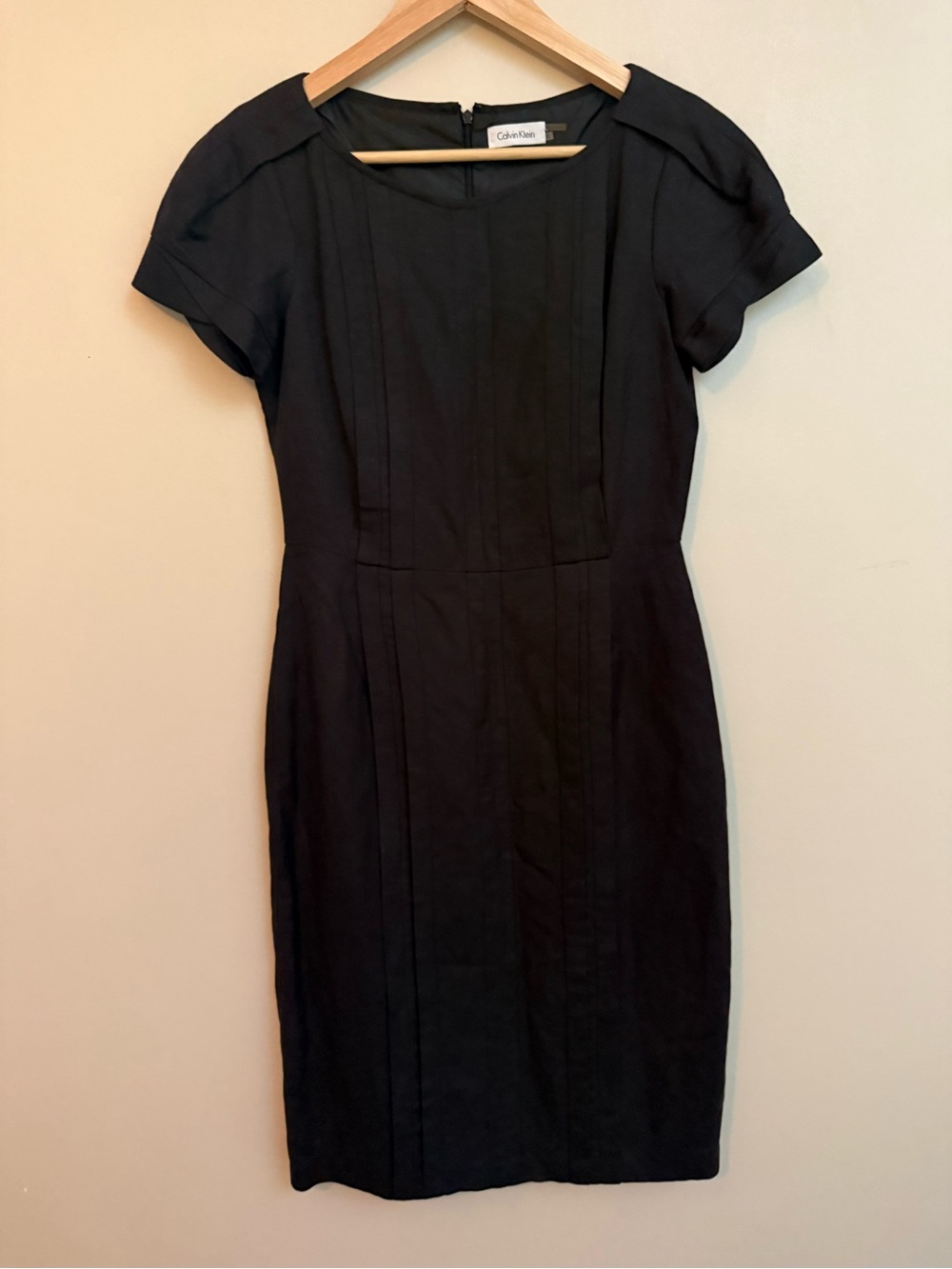 Calvin Klein Black Knee-length Linen Blend Sheath Dress